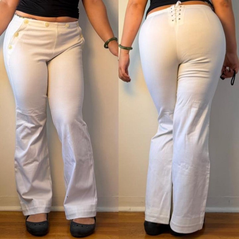 Express White Lace Up Back Sailor Trousers Retro Y2K Bootcut Pants Size 9/10